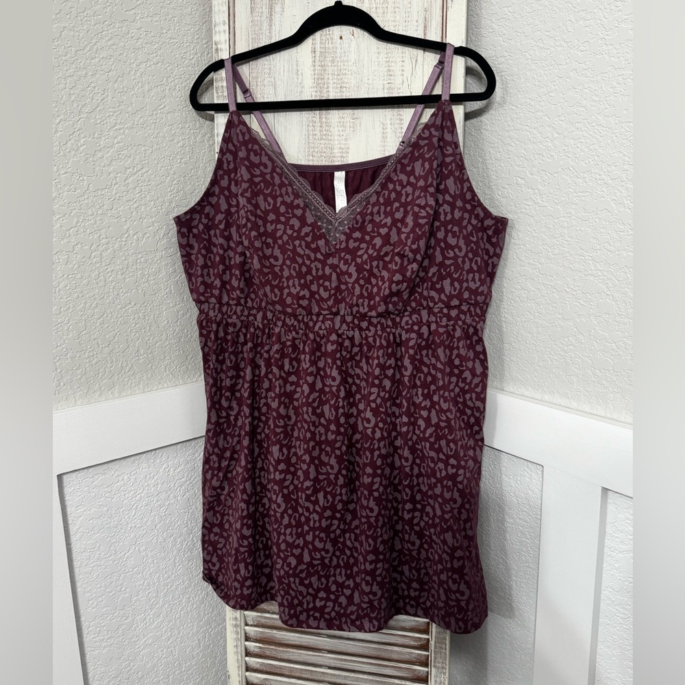 Cute!! Cacique Purple Cheetah Leopard Lace-Back Lounge Gown PJ Lingerie 26/28